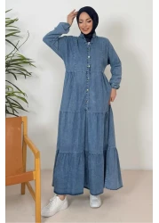 Bestenur فستان نيدل من الدنيم بأكمام الخفاش 1377 - أزرق