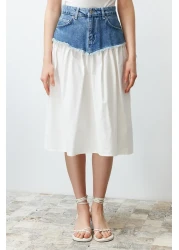  Collection Blue Color Blocked High Waist Midi Denim Skirt TWOSS24ET00142