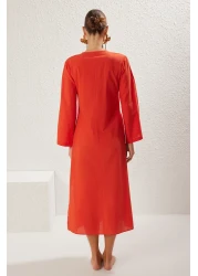  Collection فستان شاطئ ماكسي منسوج باللون الأحمر مصنوع من القطن بنسبة 100% TBESS25EL00015