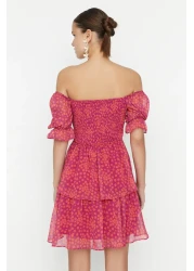  Collection Colorful Floral Patterned Flounce Chiffon Mini Dress - TWOSS22EL2772