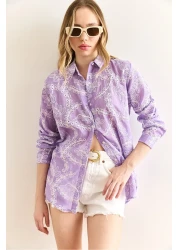 Olalook قميص نسائي بتفاصيل صدفة هندسية أرجواني GML-19001324