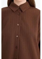 Defacto Relax Fit 2'Li Set Seersucker Textured Long Sleeve Shirt Pants F4094Ax25Sm