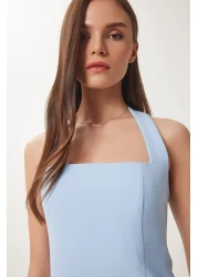 Lovelyİstanbul Thick Strap Midi Woven Dress Sky Blue Lfk0005