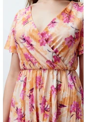  Collection Multi Color Skater/Belt Opening Double Breasted Handkerchief Sleeves Ribbed Stretchy Knitted Midi Dress TWOSS24EL00482