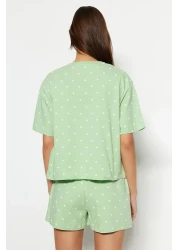  Collection Mint 100% Cotton Polka Dot and Heart Shorts Knitted Pajamas Set Thmss21Pt1485