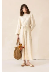 Olcay فستان جبر بأزرار وإكسسوارات بريت بيج 9297-E