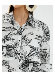 Koton قميص بأكمام طويلة وغطاء وجيب وأزرار من الفيسكوز