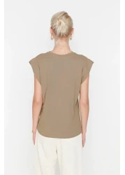  Collection Mink 100% Cotton Wadding Look Basic Crew Neck Knitted T-Shirt TWOSS20TS0021