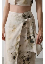  Collection Beige Tie Dye Patterned Wrap Midi Woven Skirt Twoss25Et00052