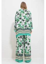 Trend Alaçatı Stili Women's Green-White Kimono Jacket and Palazzo Pants Set Alc-X11751