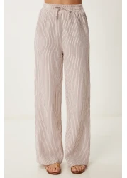 Lovelyİstanbul Striped Muslin Palazzo Trousers Bordo Bone Lsa0010