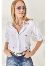 Olalook قميص كتان بأكمام مطوية باللون الأزرق الداكن من Little Ecru GML-19000825