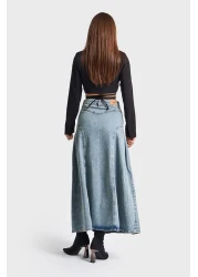 its basic تنورة نسائية من قماش الدنيم بتصميم فسكوزي مطوي 3S5-65