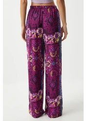 Happiness İstanbul بنطلون نسائي من الفسكوز بالازو منقوش باللون البرقوق إكرو EN00606