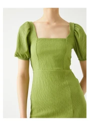 Koton Midi Dress Balloon Sleeve Slit Square Neck