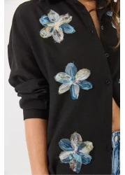 Bianco Lucci قميص نسائي قطني بأكمام طويلة من التول مع إكسسوارات زهور 6526 60283057