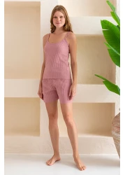 GİYSA Rose Rope Strap Camisole with Shorts Women's Pajamas Set Cotton Blended Fabric - 6015