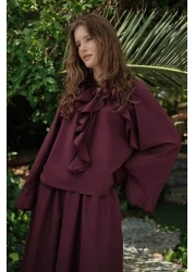 Hooopstore Boho Voile Burgundy Blouse Skirt Set