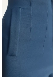  Collection High Waist Indigo Cigarette Pants - Collet and Ankle Length, Woven Fabric Twoss20Pl0515