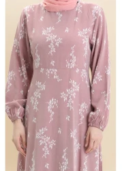 sefamerve فستان منقوش بأكمام مطاطية 2047-01 مسحوق