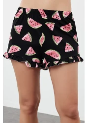  Collection طقم بيجامة نسائي/زوجين أسود 100% قطن منقوش بالبطيخ مع شورت مكشكش THMSS21PT0670