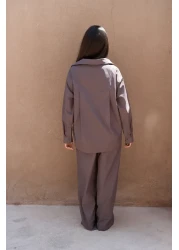 MAİ COLLECTİON Mirabella Brown Brown Shirt Pants Set