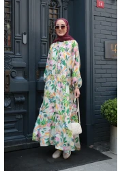 LOCCO فستان نسائي منقوش باللون الأخضر