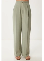 Happiness İstanbul بدلة سروال Palazzo من الكتان الأخضر للنساء من Çağla BV00126