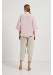 Arma Life Women's Patterned Short Sleeve Summer Pink Muslin Shirt