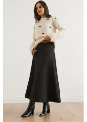 Olalook تنورة سكوبا ماكسي سوداء واسعة للنساء ETK- 19000296