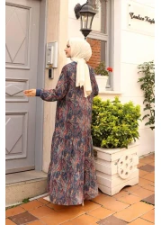 HARMAN BUTİK فستان شيفون منقوش - مبطن نسائي