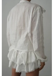  Collection White Ruffle Detailed Transparent Short Cut/Crop Shirt Twoss25Go00165
