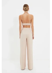  Collection بنطال منسوج بأرجل واسعة من الحجر TPRAW22PL0402