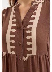 Bigdart موديل 2423 فستان بني منقوش أصلي