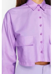  Collection Lilac Crop Pocket Detail Regular Regular Fit Woven Shirt Twoss24Go00098