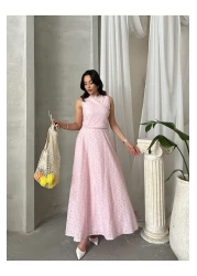 Viskosa Brode Double Set – Crop Top and High Waist Maxi Skirt Summer Combination"