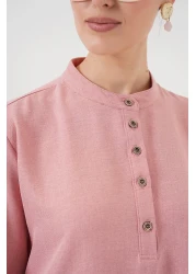 Bigdart طقم تونيك وبنطلون كتان وردي 6678 مكون من قطعتين