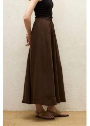Manuka Bitter Brown Linen Skirt - Loose Cut