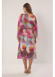  Collection Multicolored Abstract Cape Detailed Maxi Lined Chiffon Dress Twoss25El00014