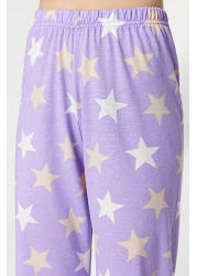  Collection Lilac Star Print Knitted Pajamas Set with Sleep Headband - Thmss21Pt0786