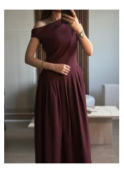 tugenatelier فستان طويل بتصميم نموذجي من PINTEREST باللون العنابي