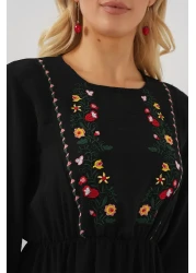 Bigdart فستان حجاب طويل مطرز نسائي 2550 - أسود