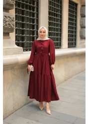 LOCCO فستان نسائي برباط على الخصر باللون العنابي