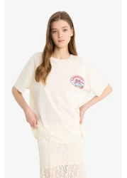 Defacto Coool Oversize Wide Fit Crew Neck Back Printed Short Sleeve T-Shirt F4787Ax25Sm