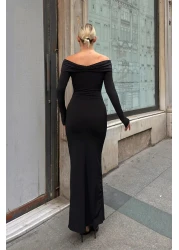 Swist فستان نسائي متوسط الطول بفتحة رقبة مادونا من Zico باللون الأسود