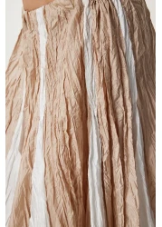 Happiness İstanbul تنورة باراشوت صيفية بتأثير متجعد باللون البيج للسيدات US00970