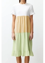  Collection Multicolor Color Block A-line/Bell Form Crew Neck Short Sleeve Knitted T-shirt Dress TWOSS24EL00192