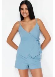  Collection طقم بيجامة قطن 100% بحزام حبل أزرق - تفاصيل ربط THMSS24PT00081