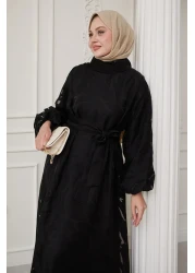 InStyle Tulle Balloon Sleeve Black Dress