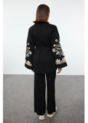  Modest Double Breasted Collar Embroidered Belted Knitwear Suit - Tctaw25Us00095